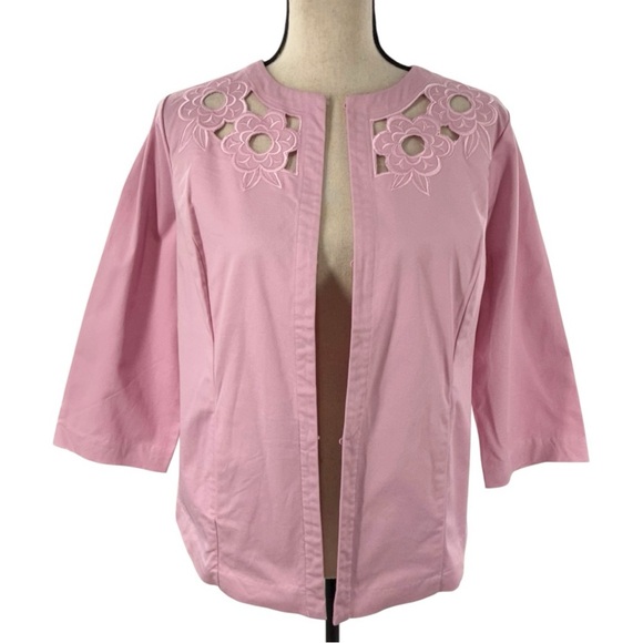 Bob Mackie Wearable Art Pink Floral Cutout Embroidered Jacket Women’s Size Small - Picture 10 of 14